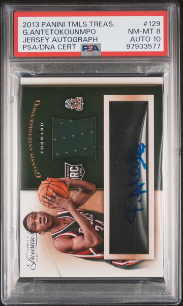 2013 Panini Timeless Treasures Jersey Autograph Giannis Antetokounmpo #129 PSA 8