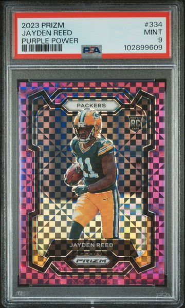 2023 Panini Prizm Purple Power Prizm Jayden Reed #334 /49 PSA 9