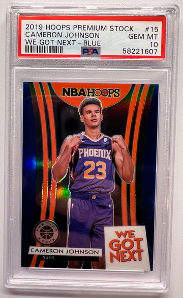 2019 panini hoops premium stock Cameron Johnson blue Prizm rc pop 4 psa 10