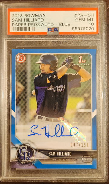 Sam Hilliard 2018 Bowman Paper Blue Auto #/150 PSA 10