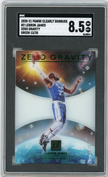 2020-21 Panini Clearly Donruss #2 LeBron James Zero Gravity Holo Green #'d 13/25 SGC 8.5 Lakers