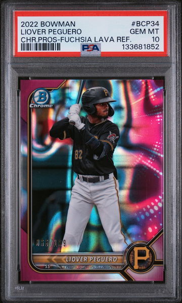 2022 Bowman Chrome Prospects Fuchsia Lava Refractor Liover Peguero #BCP34 /199 PSA 10