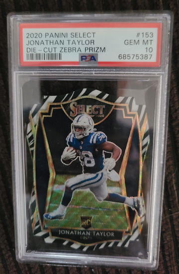 2020 Panini Select Jonathan Taylor Die Cut Zebra Prizm PSA 10