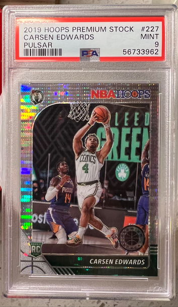 2019 nba hoops premium stock Carsen Edwards  pulsar Prizm rc psa 9