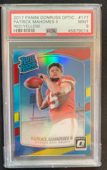 2017 Donruss Optic Patrick Mahomes Rated Rookie Red Yellow PSA 9