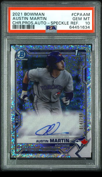 💎🧨 2021 Bowman AUSTIN MARTIN 1ST Chrome Speckle Refractor Auto /299 PSA 10 🚨