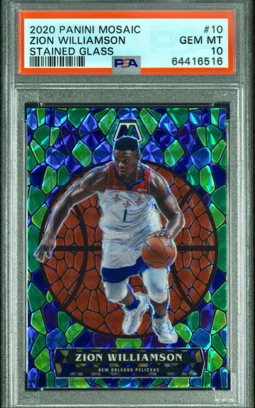2020-21 Panini Mosaic Zion Williamson Stained Glass Prizm SSP Case Hit PSA 10 Gem Mint