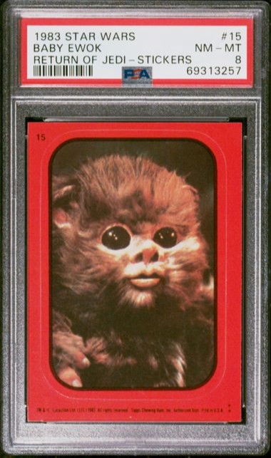 1983 TOPPS STAR WARS RETURN OF THE JEDI STICKER BABY EWOK #15 PSA 8