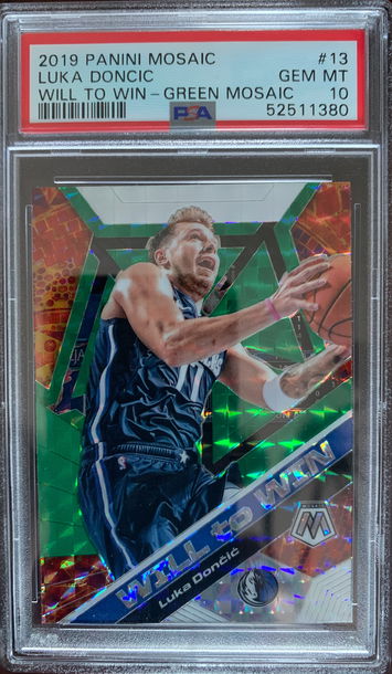 2019 Panini Mosaic Luka Doncic Will To Win-Green Mosaic PSA 10 Gem-Mint