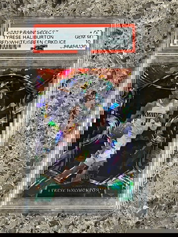 Tyrese Haliburton 2020 Select Green White Red Cracked Ice Prizm PSA 10 GEM MINT