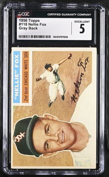 1956 TOPPS NELLIE FOX GRAY BACK #118 CGC 5 BS.B2.45