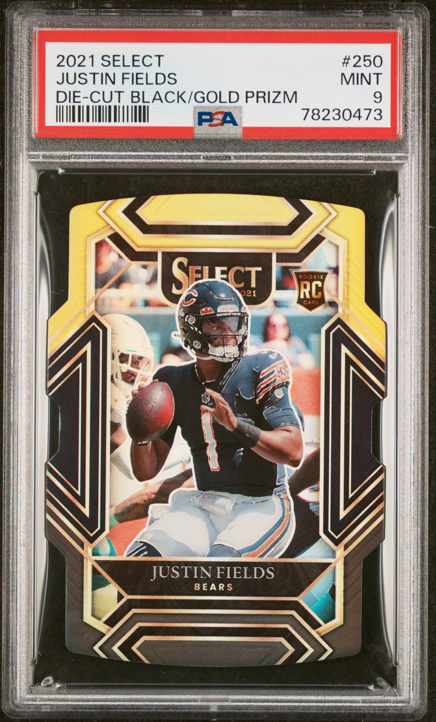 2021 Panini Select Justin Fields #250 Die-Cut Black Gold Prizm PSA 9
