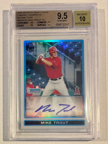 Mike Trout 2009 Bowman Prospects Chrome Auto Refractor #338/500 BGS 9.5/10 True Gem+
