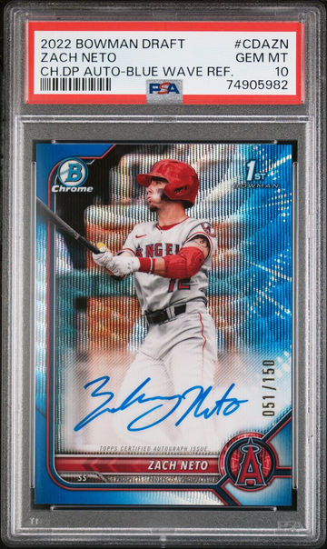 2022 Bowman Draft Zach Neto Blue Wave Auto, PSA 10