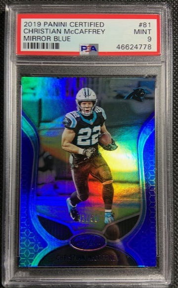 2019 Panini Certified Football #81 Mirror Blue /50 Christian McCaffrey PSA 9 Mnt