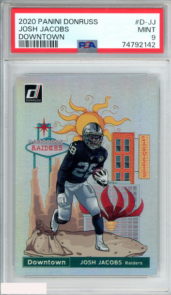 2020 PANINI DONRUSS DOWNTOWN JOSH JACOBS #D-JJ LAS VEGAS RAIDERS PSA 9 MINT