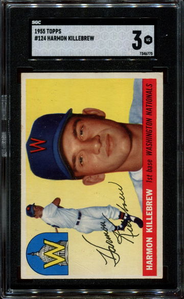 1955 Topps #124 Harmon Killebrew ROOKIE SGC 3 VG HOF RC [SHARP CORNERS]