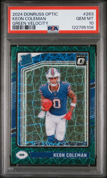 2024 Panini Donruss Optic Green Velocity Keon Coleman #263 RC PSA 10