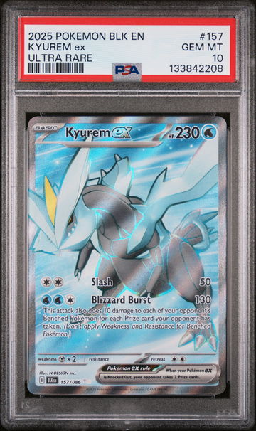 2025 Pokemon Black Bolt Ultra Rare Kyurem Ex #157 PSA 10
