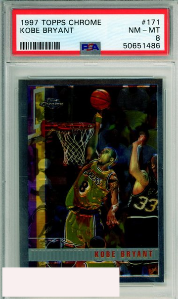 1997 TOPPS CHROME KOBE BRYANT #171 HOF LOS ANGELES LAKERS PSA NM-MT 8