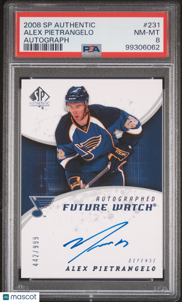 2008 SP Authentic Alex Pietrangelo #231 Autograph /999 PSA 8