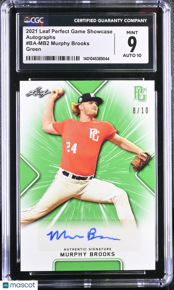 2021 Leaf Perfect Game Showcase Murphy Brooks #BA-MB2 Green Autographs CGC 9 Auto 10