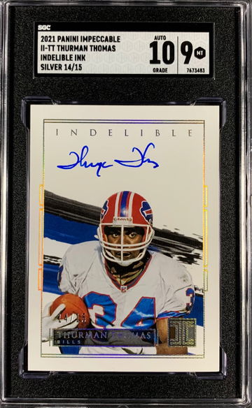THURMAN THOMAS 2021 IMPECCABLE On-Card AUTO Silver #/15 SGC 10/9