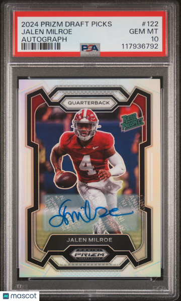2024 Panini Prizm Draft Picks Jalen Milroe #122 Autograph PSA 10