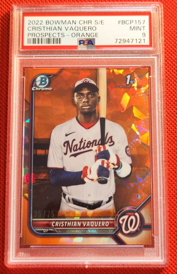 2022 Bowman Chrome Sapphire Cristhian Vaquero Bowman 1st PSA 9 Refractor /75 ORANGE