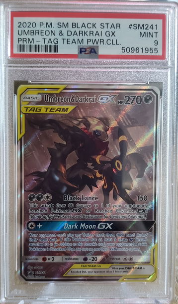 2020 Pokemon Black Star Tag Team Promo Umbreon and Darkrai GX PSA 9