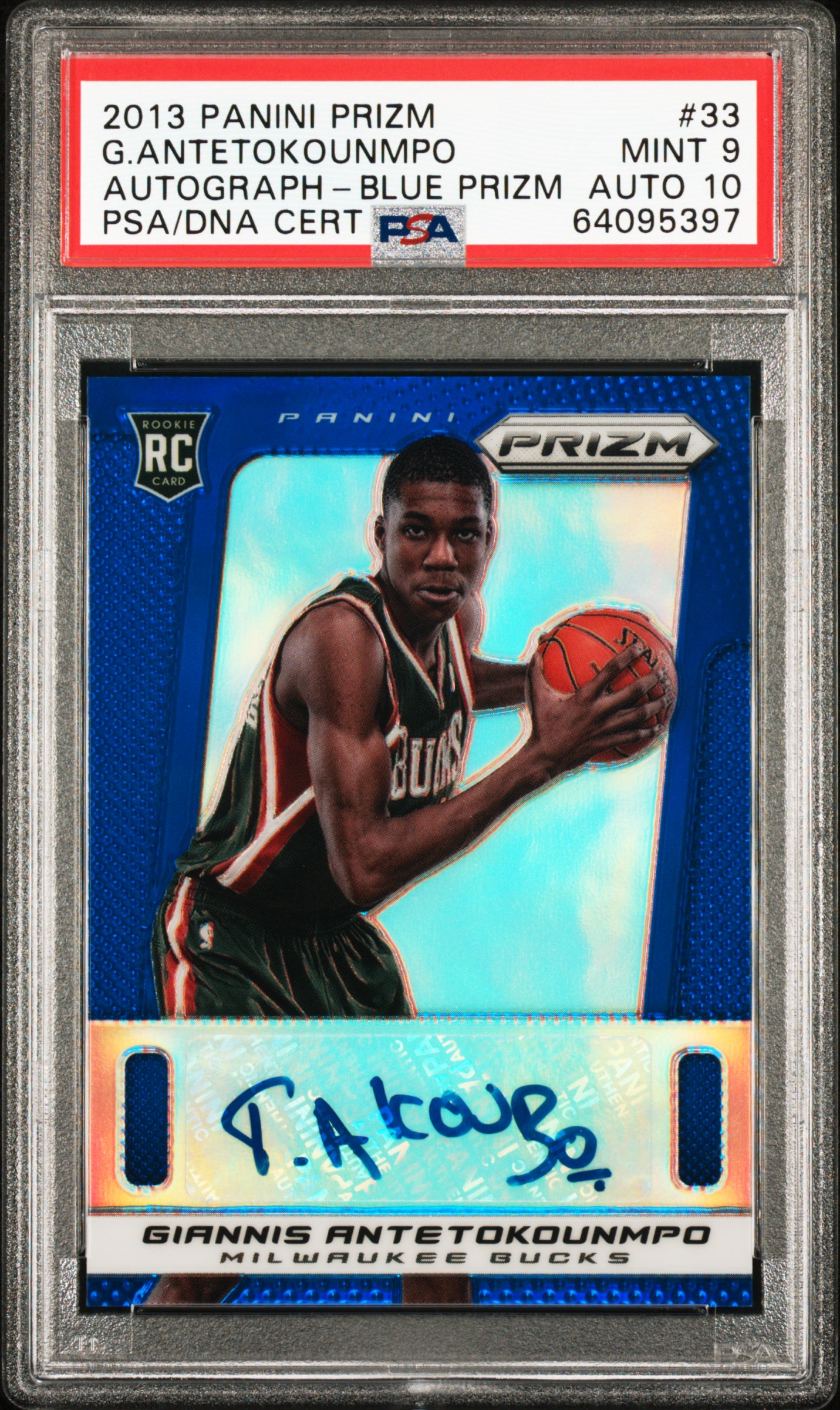 2013 Panini Prizm Autograph Blue /99 Giannis Antetokounmpo #33 PSA 9 POP 4