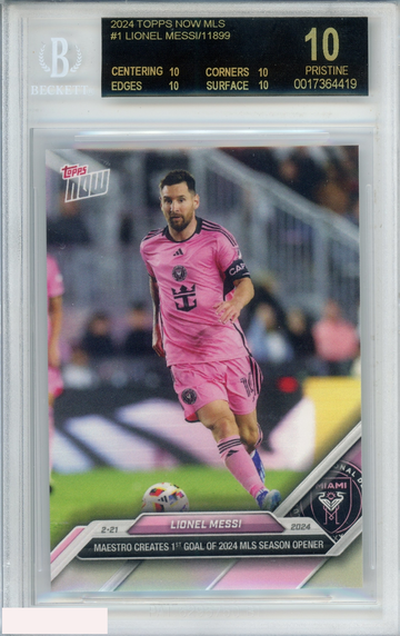 2024 TOPPS NOW MLS LIONEL MESSI #1 INTER MIAMI ONE OF 11899 BGS 10 BLACK LABEL