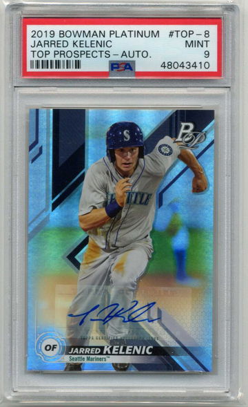 2019 Bowman Platinum Top Prospects #8 Jarred Kelenic ROOKIE RC AUTO PSA 9