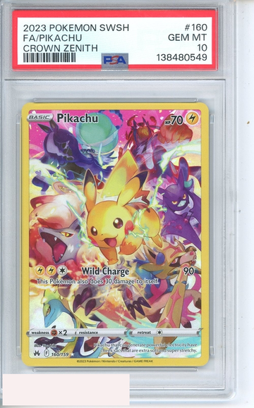 2023 POKEMON SWORD AND SHIELD CROWN ZENITH FA PIKACHU #160 PSA 10 GEM MT
