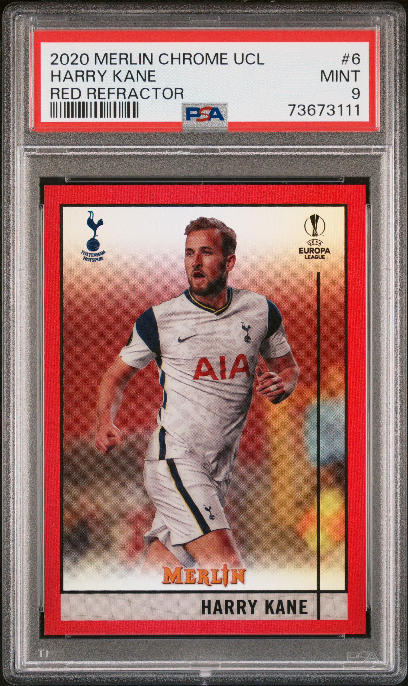 2020 Topps Merlin Chrome UCL League Harry Kane Red Refractor #/10 PSA 9