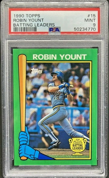 RARE 1990 Topps Robin Yount #15 Batting Leaders PSA 9 Mint *Pop 2* None Higher!