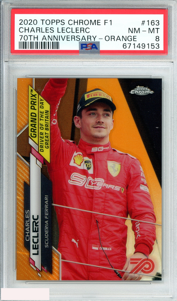 2020 TOPPS CHROME F1 CHARLES LECLERC #163 70TH ANNIVERSARY-ORANGE PSA 8 NM-MT
