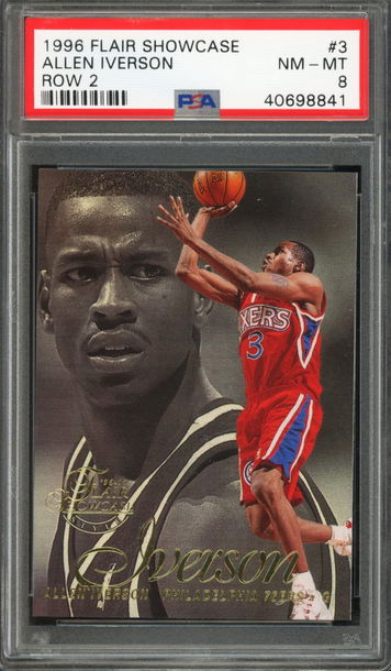 Allen Iverson 1996 Flair Showcase Row 2 Rookie Card# 3 PSA 8 (has some light surface scratches)