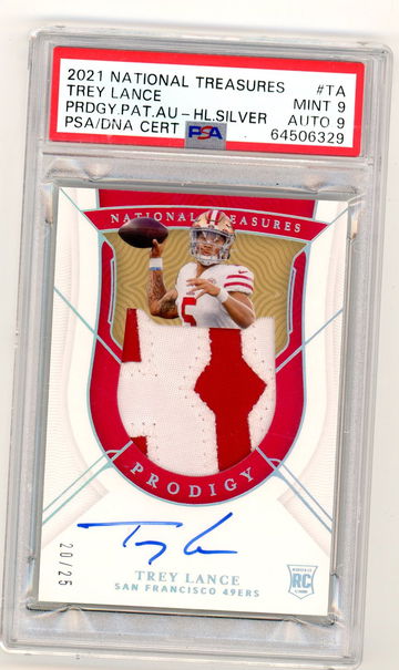 Trey Lance 2021 National Treasures Prodigy Silver Rookie Patch Auto RPA /25 PSA 9/9 49ers NFL