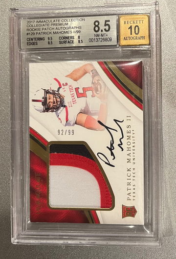 2017 Immaculate collection collegiate Patrick Mahomes RPA /99 BGS 8.5 auto 10
