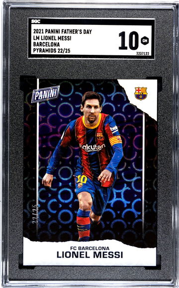 Lionel Messi 2021 Panini Father's Day Pyramids /25 SGC 10