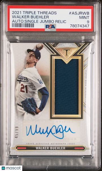 2021 Topps Triple Threads Autographed Single Jumbo Relic Walker Buehler #ASJRWB Autograph Single /99 PSA 9