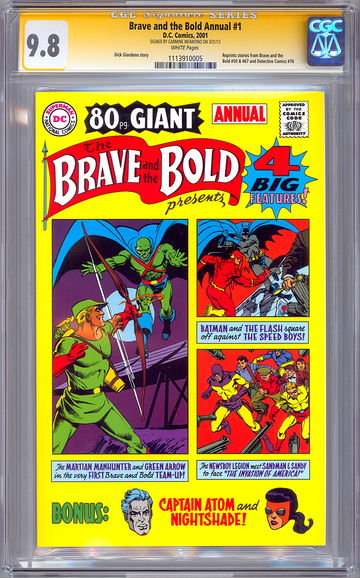 THE BRAVE & THE BOLD ANNUAL #1 CGC-SS 9.8 SIGNED CARMINE INFANTINO REPRINT 2001