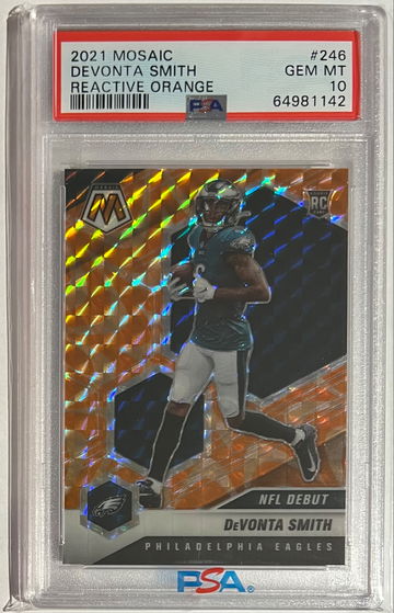2021 Mosaic Devonta Smith Eagles Rookie Reactive Orange PSA 10