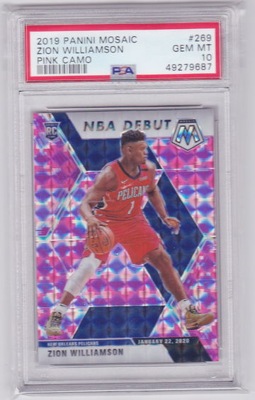 2019 Panini Mosaic Zion Williamson NBA Debut Pink Camo PRizm PSA 10 GEM MINT