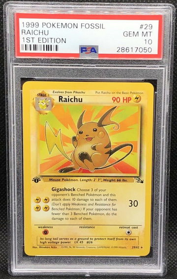 1999 Pokemon Raichu 1st Edition PSA 10