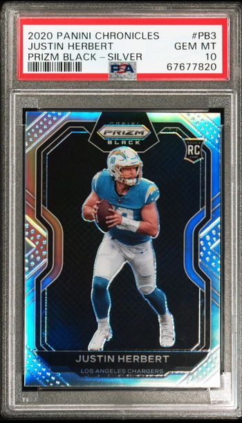 2020 Justin Herbert Prizm Black Silver PSA 10 GEM Mint