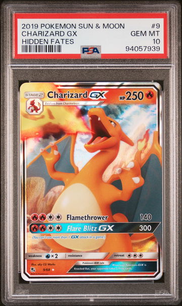2019 Pokemon Sun and Moon Hidden Fates Charizard Gx #9 PSA 10