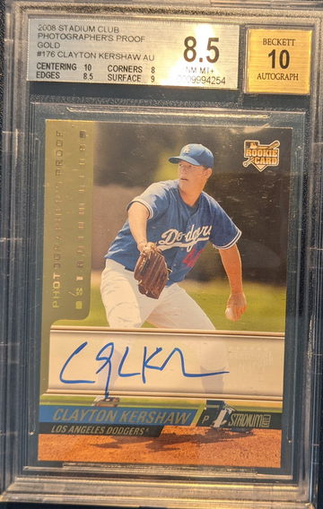 2008 Stadium Club Clayton Kershaw Photographer's Proof Gold Rookie Autograph /50 BGS 8.5