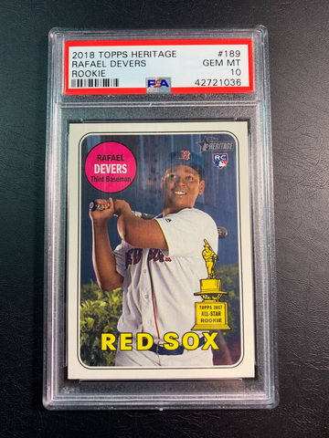 Rafael Devers 2018 Topps Heritage Action Variation Rookie PSA 10.